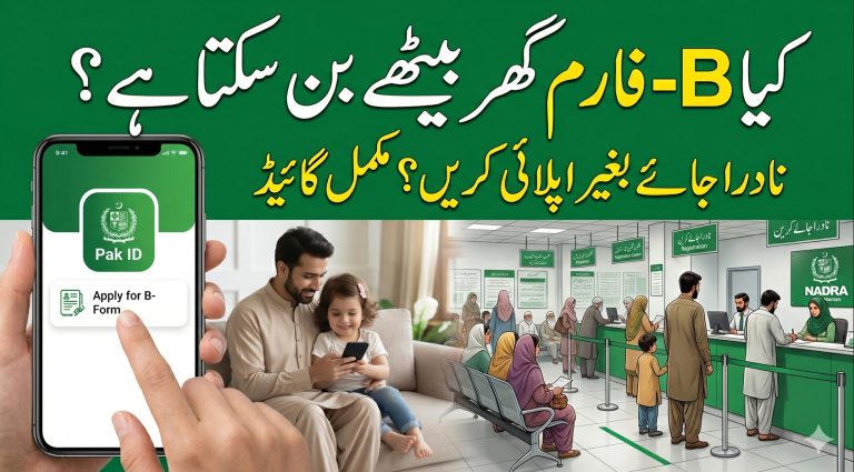 Urdu featured image showing how to apply NADRA CRC B-Form online without visiting office using Pak ID.